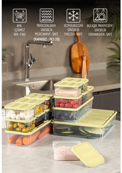15’li Buzdolabı Dondurucu Organizer Mikrodalga ve Difrize Uygun Saklama Kabı Sarı 12x(350ML) 2x(1,65LT) 1x(3,5LT)