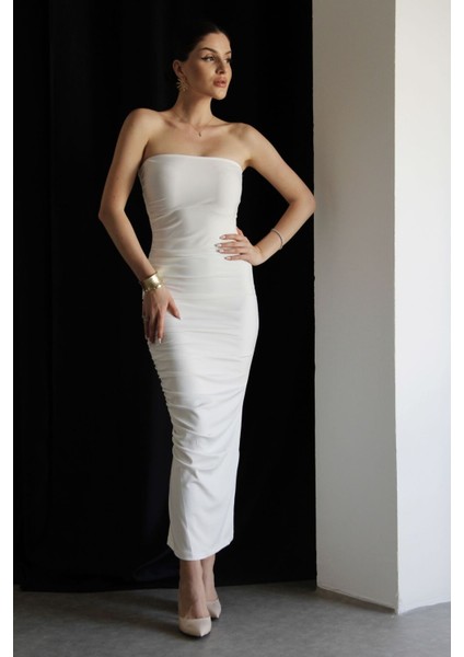 Julidress Puantiye Desenli Askılı Maxi Uzun Boy Premium Elbise