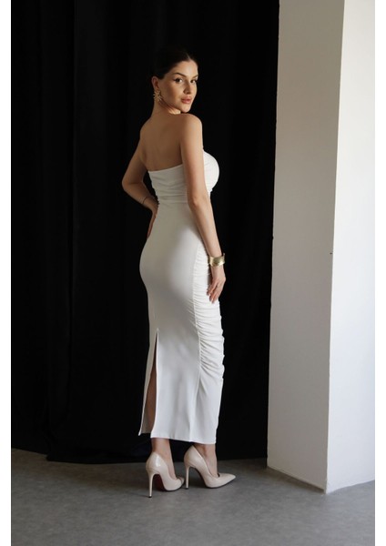 Julidress Puantiye Desenli Askılı Maxi Uzun Boy Premium Elbise