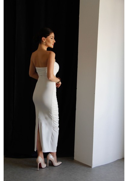 Julidress Puantiye Desenli Askılı Maxi Uzun Boy Premium Elbise
