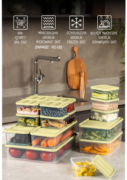 17’li Buzdolabı Dondurucu Organizer Mikrodalga ve Difrize Uygun Saklama Kabı Sarı 12x(350ML) 2x(1,65LT) 2x(1,75LT) 1x(3,5LT)