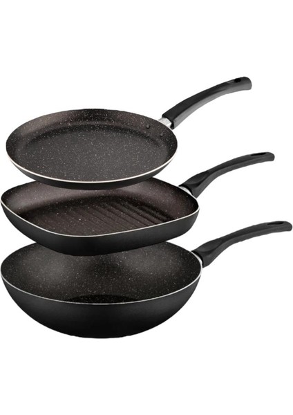 Ragnar 3 Parça Tava Seti 3 Lü Çeyiz Tava Set; Wok, Grill, Krep Tava