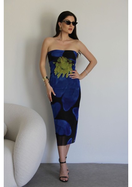 Julidress Beyaz Puantiye Desenli Askılı Maxi Uzun Boy Premium Elbise