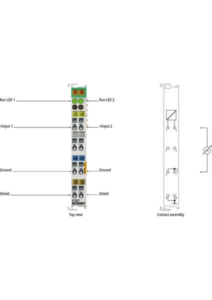 Bus Terminali, 2 Kanallı Analog Giriş, Voltaj, 0…10 V, 12 Bit, Tek Uçlu (KL3062) Kutusuz