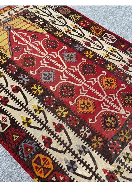 El Dokuma Seccade Gömürgen Kilimi 110X160 Kök Boya Antika Kilim