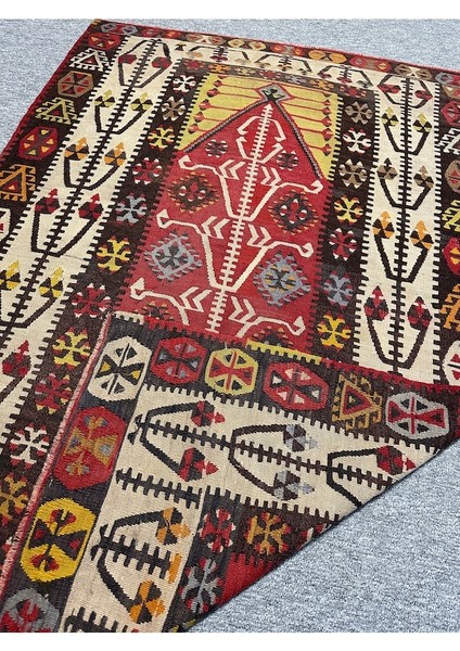 El Dokuma Seccade Gömürgen Kilimi 110X160 Kök Boya Antika Kilim