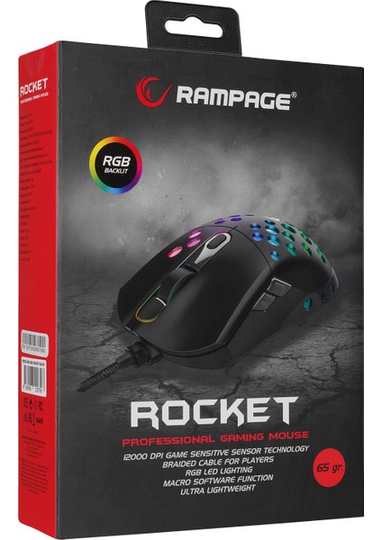 SMX-R66 Rocket Ultra Hafif Siyah Rgb Ledli 12000DPI Gaming Oyuncu Mouse
