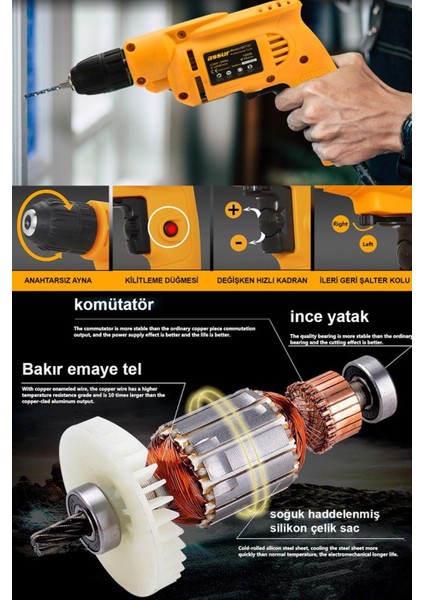 Elektrikli Matkap 10MM Vidalama Sarı Renk M004-S1