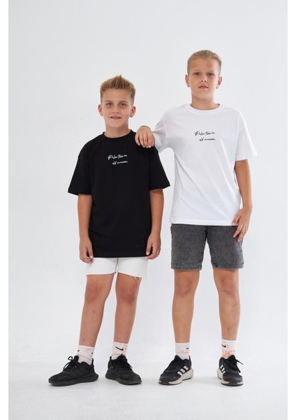 Bisiklet Yaka Palmiye Baskılı Beyaz Çocuk T-Shirt indirimleri