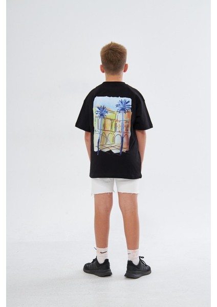 Bisiklet Yaka Palmiye Baskılı Siyah Çocuk T-Shirt fiyatları