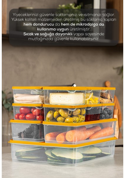 15’li Buzdolabı Dondurucu Organizer Mikrodalga ve Difrize Uygun Saklama Kabı Turuncu 12x(350ML) 2x(1,65LT) 1x(3,5LT)