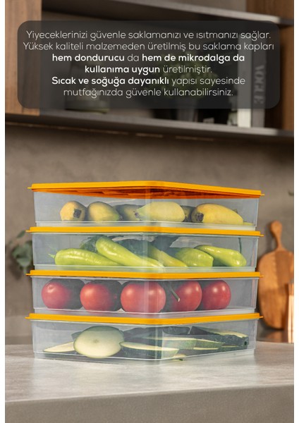 4’lü 3,5 Litre Buzdolabı Dondurucu Organizer Mikrodalga ve Difrize Uygun Saklama Kabı Turuncu fiyatları