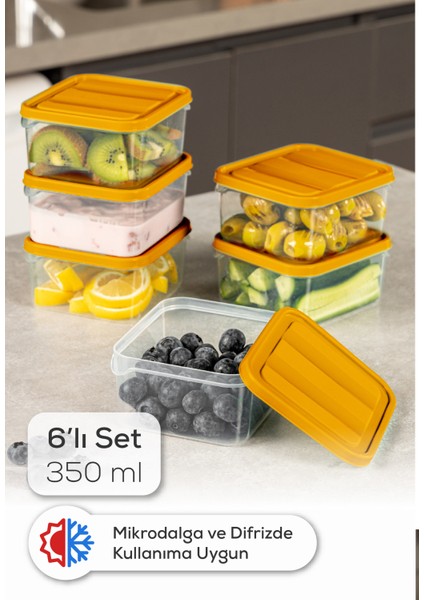 6’li 350 ml Buzdolabı Dondurucu Organizer Mikrodalga ve Difrize Uygun Saklama Kabı Turuncu