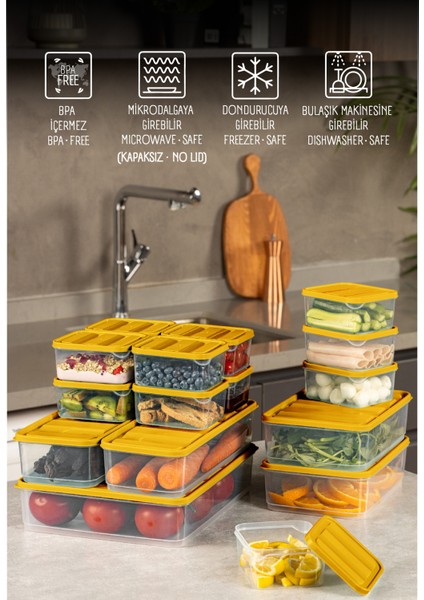 17’li Buzdolabı Dondurucu Organizer Mikrodalga ve Difrize Uygun Saklama Kabı Turuncu 12x(350ML) 2x(1,65LT) 2x(1,75LT) 1x(3,5LT)