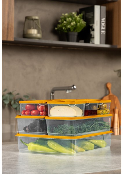 9’lu Buzdolabı Dondurucu Organizer Mikrodalga ve Difrize Uygun Saklama Kabı Turuncu 6x(350ML) 2x(1,65LT) 1x(3,5LT) fiyatları