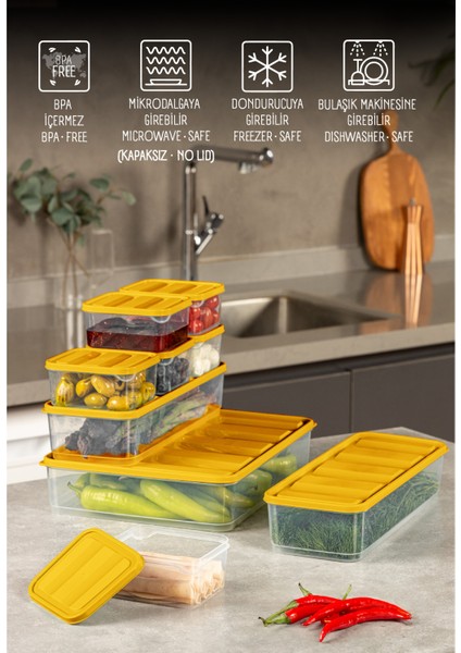 9’lu Buzdolabı Dondurucu Organizer Mikrodalga ve Difrize Uygun Saklama Kabı Turuncu 6x(350ML) 2x(1,65LT) 1x(3,5LT) modelleri