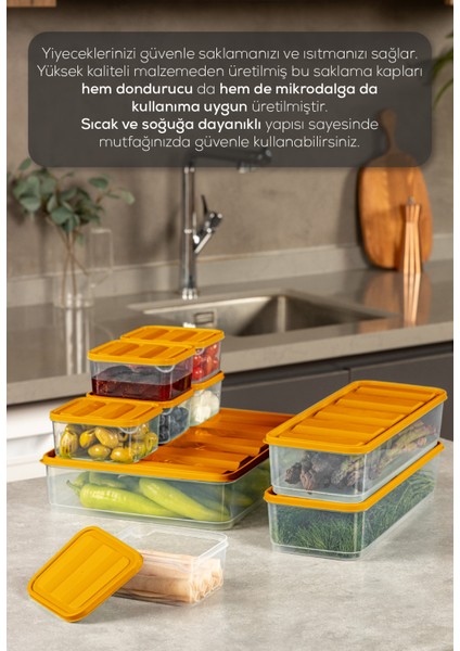 9’lu Buzdolabı Dondurucu Organizer Mikrodalga ve Difrize Uygun Saklama Kabı Turuncu 6x(350ML) 2x(1,65LT) 1x(3,5LT) fırsatları