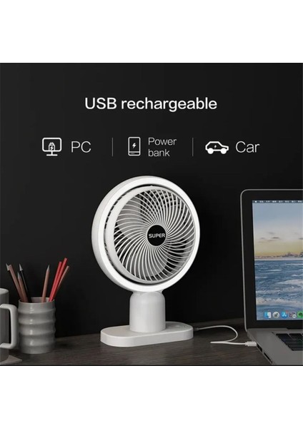 Aet 3 Kademeli Masaüstü Vantilatör Şarjlı Soğutucu USB Fan