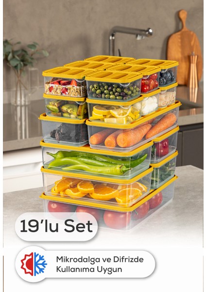 19’Lu Buzdolabı Dondurucu Organizer Mikrodalga ve Difrize Uygun Saklama Kabı Turuncu 12x(350ML) 4x(1,75LT) 2x(1,65LT) 1x(3,5LT)