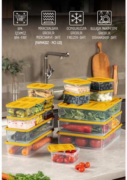 19’Lu Buzdolabı Dondurucu Organizer Mikrodalga ve Difrize Uygun Saklama Kabı Turuncu 12x(350ML) 4x(1,75LT) 2x(1,65LT) 1x(3,5LT)