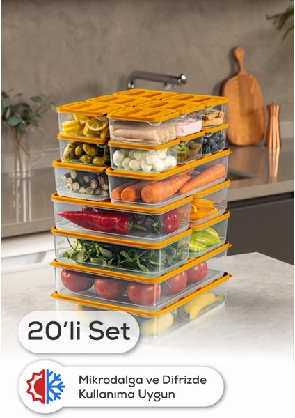 20’li Buzdolabı Dondurucu Organizer Mikrodalga ve Difrize Uygun Saklama Kabı Turuncu 12x(350ML) 4x(1,75LT) 2x(1,65LT) 2x(3,5LT)