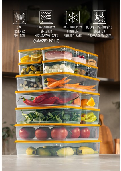 20’li Buzdolabı Dondurucu Organizer Mikrodalga ve Difrize Uygun Saklama Kabı Turuncu 12x(350ML) 4x(1,75LT) 2x(1,65LT) 2x(3,5LT)