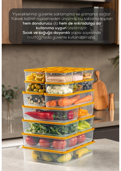 20’li Buzdolabı Dondurucu Organizer Mikrodalga ve Difrize Uygun Saklama Kabı Turuncu 12x(350ML) 4x(1,75LT) 2x(1,65LT) 2x(3,5LT)