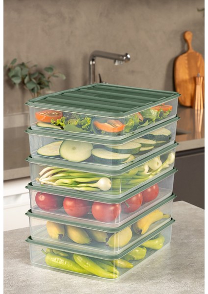 6’li 3,5 Litre Buzdolabı Dondurucu Organizer Mikrodalga ve Difrize Uygun Saklama Kabı Yeşil