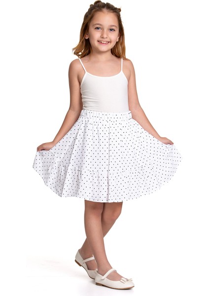 Kız Çocuk Mavi Puantiyeli Beyaz Etek