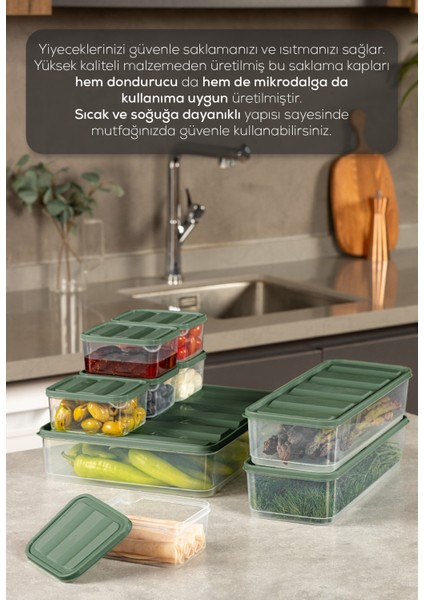 9’lu Buzdolabı Dondurucu Organizer Mikrodalga ve Difrize Uygun Saklama Kabı Yeşil 6x(350ML) 2x(1,65LT) 1x(3,5LT) modelleri