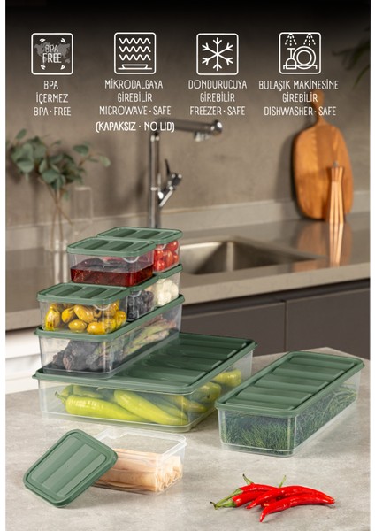 9’lu Buzdolabı Dondurucu Organizer Mikrodalga ve Difrize Uygun Saklama Kabı Yeşil 6x(350ML) 2x(1,65LT) 1x(3,5LT) fırsatları