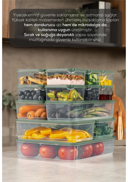 17’li Buzdolabı Dondurucu Organizer Mikrodalga ve Difrize Uygun Saklama Kabı Yeşil 12x(350ML) 2x(1,65LT) 2x(1,75LT) 1x(3,5LT)