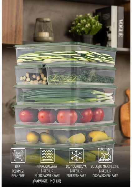 7’li Buzdolabı Dondurucu Organizer Mikrodalga ve Difrize Uygun Saklama Kabı Yeşil 5x(3,5LT) 2x(1,65LT)