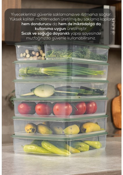 7’li Buzdolabı Dondurucu Organizer Mikrodalga ve Difrize Uygun Saklama Kabı Yeşil 5x(3,5LT) 2x(1,65LT)