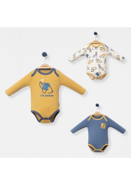 Animals Tasarımlı Erkek Bebek Badi 3 Adet 0 – 3 Ay