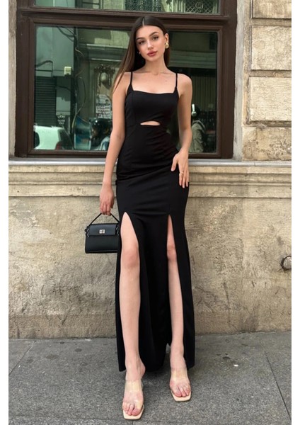 Ip Askılı Çift Yırtmaç Detaylı Dekolteli Maxi Boy Elbise DFL4006 fiyatları