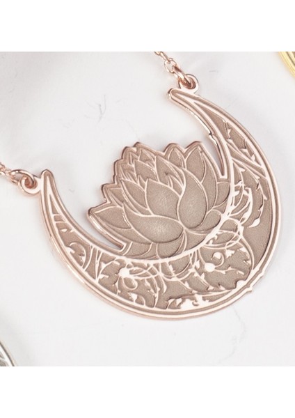 Özel Tasarım Nilüfer Çiçeği Kolye , 925 Ayar Gümüş Kolye, Gümüş, Rose Gold, Altın Kaplama Kolye