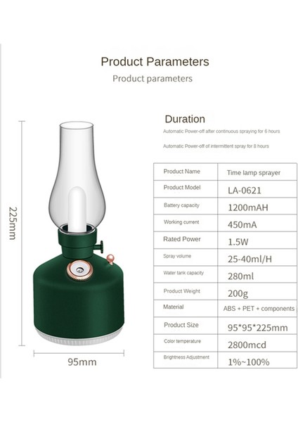 Retro Kömür Gaz Lambası Modeli LED Gece Lambası Dilsiz Mist Maker USB Şarj Edilebilir Kablosuz Mini Hava Nemlendirici Araba Ofis Için A (Yurt Dışından)