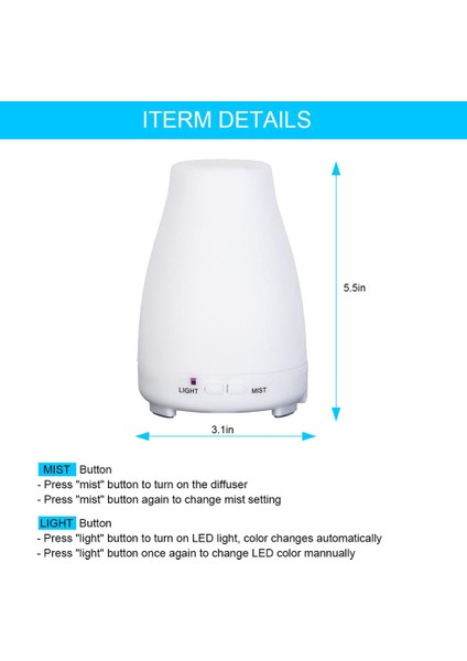 Elektrikli Aroma Difüzör Hava Nemlendirici Uçucu Yağ Difüzörü Aromaterapi Ev Ofis Için 7 Renk Gece Lambası (Yurt Dışından) modelleri