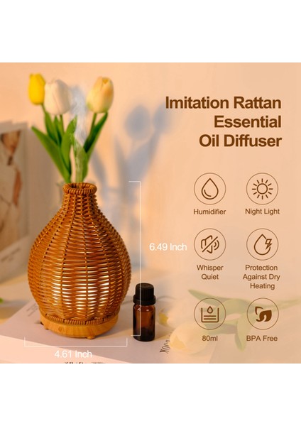 Ev Için Susuz Kapatma Koruması ile Uçucu Yağ Difüzörü Rattan Aroma Mist Nemlendiriciler Aromaterapi Difüzörler (Yurt Dışından)