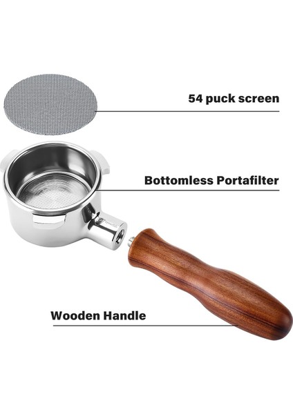 54MM Dipsiz Portafilter,portafiltre Yedek Parçası,paslanmaz Çelik ve Masif Ahşaptan Üretilmiştir.portafilter Dipsiz (Yurt Dışından)