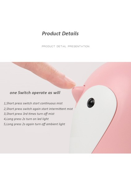 220 ml Aroma Nemlendirici Sevimli Penguen USB Hava Difüzörü Ev Ofis Araba Mist Maker Uçucu Yağ Difüzörü (Pembe) (Yurt Dışından)