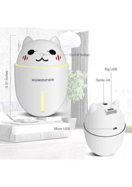 USB Nemlendirici, Sis Nemlendirici, 3'ü 1 Arada Hava Temizleme Cihazı Aroma Esansiyel Yağı Difüzörü, Filtre, Fan ve Gece Işığı (Beyaz) (Yurt Dışından) modelleri