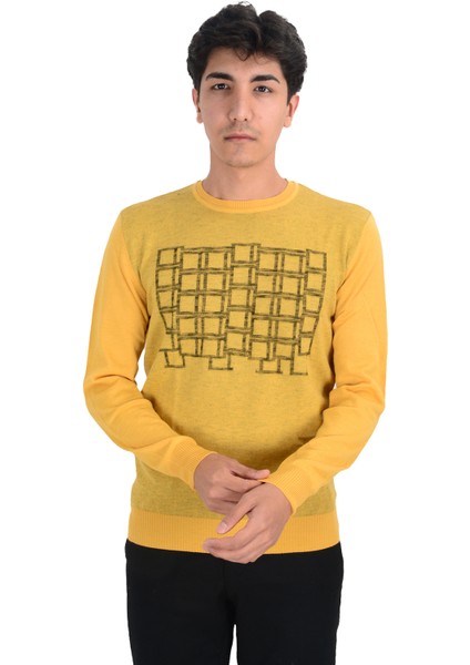 Cengiz Inler Bisiklet Yaka Kare Desen Yünlü Erkek Triko Kazak modelleri