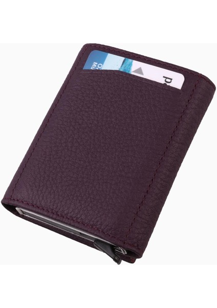 Hakiki Deri Unisex Mekanizmalı Cüzdan 626MG - Mürdüm