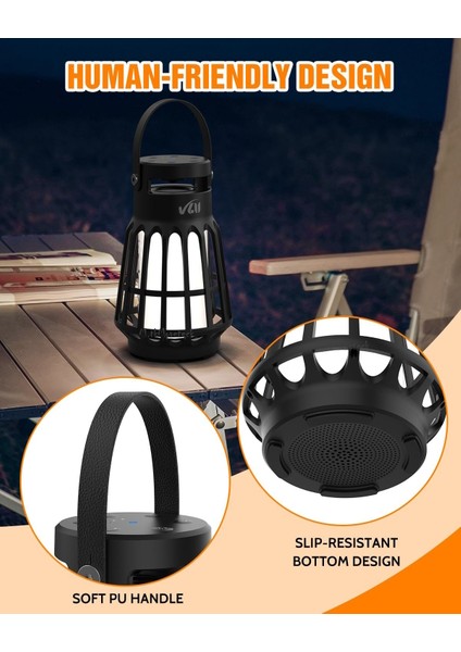 Şarjlı Kamp Lambası + Bluetooth Hoparlör Tws Speaker Askılı Gece Işıldak Lambası Portatif Dekoratif Ses Topu