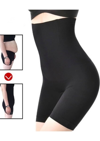 Yüksek Bel Uzun S-M-L-XL-2XL Beden Toparlayıcı Paçalı Kadın Korse Siyah