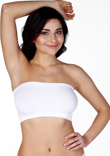 Kadın S-M-L-XL Beden Beyaz Straplez Toparlayıcı Pedli Dikişsiz Askılı Straplez Korse