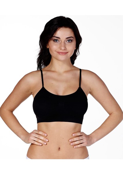 Kadın S-M-L-XL Beden Siyah İnce Askılı Pedli Büstiyer Korse