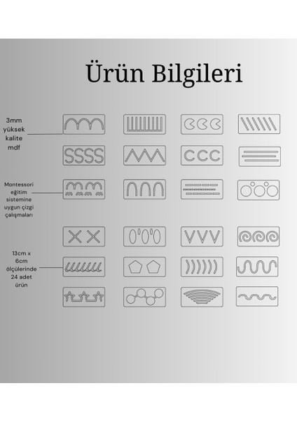 24'lü Çizgi Çalışma Seti, Eğitici Oyuncak, Montessori Eğitim Oyuncak, Motor Zeka Oyuncak